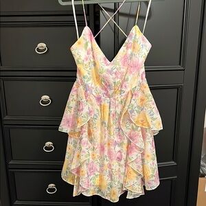 Lulu's Multicolor Floral Dress with Crisscross Back